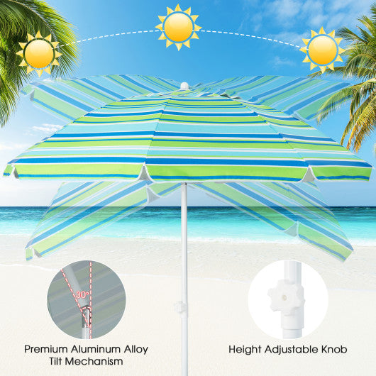6.5 Feet Patio Beach Umbrella with Waterproof Polyester Fabric-Green