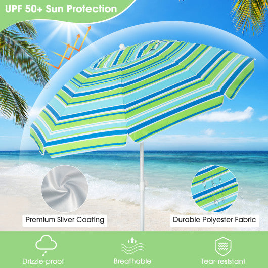 6.5 Feet Patio Beach Umbrella with Waterproof Polyester Fabric-Green