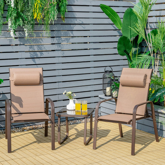 3 Pieces Patio Bistro Furniture Set with Adjustable Backrest-Brown