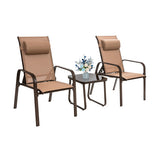 3 Pieces Patio Bistro Furniture Set with Adjustable Backrest-Brown