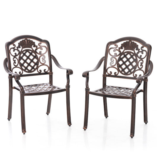 Patio Cast Aluminum Dining Chairs Set of 2 Metal Armchairs Stackable-Copper
