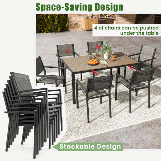 Set of 6 Stackable Patio Chair with Breathable Fabric Seat