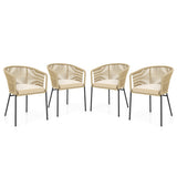 Patio Chairs Set of 4 with Curved Backrest and Seat Cushion for Patio