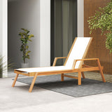 Patio Chaise Lounge Chair with Armrests and Fabric Seat for Backyard-White