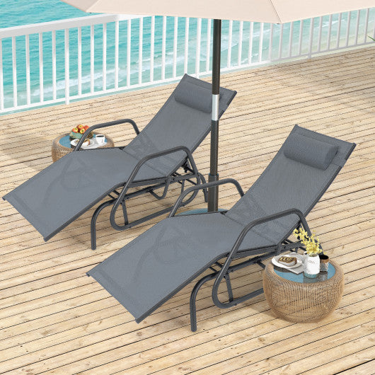 Outdoor Chaise Lounge Glider Chair with Armrests and Pillow-Gray