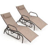 Outdoor Chaise Lounge Glider Chair with Armrests and Pillow-Rustic Brown