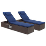 Outdoor PE RattanChaise Lounge with 6-level Backrest-Navy