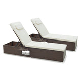 Outdoor PE RattanChaise Lounge with 6-level Backrest-Off White