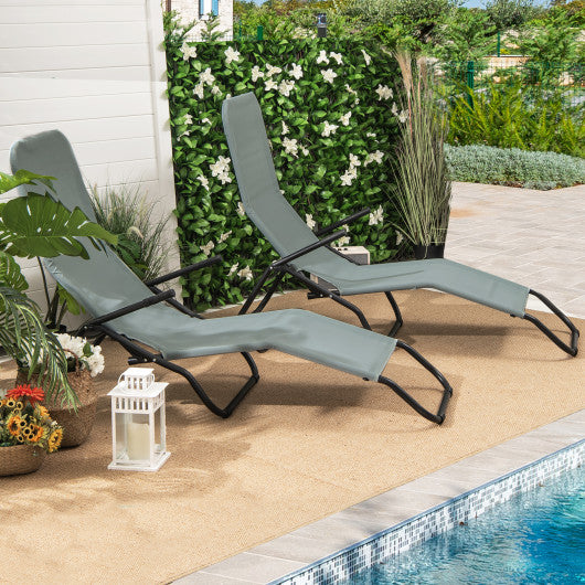 2 Pieces Folding Portable Patio Chaise Lounger with Rocking Design-Light Green