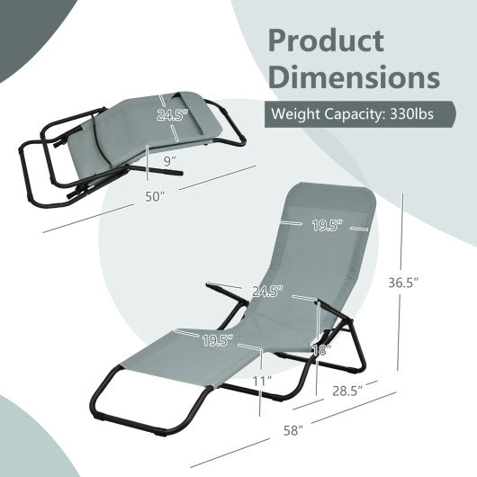 2 Pieces Folding Portable Patio Chaise Lounger with Rocking Design-Light Green