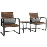 3 Pieces Patio Rattan Conversation Set with Quick Dry Lumbar Pillows