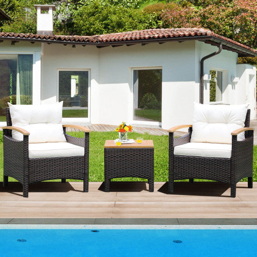 3 Pieces Patio Rattan Furniture Set with Removable Cushion-Off White