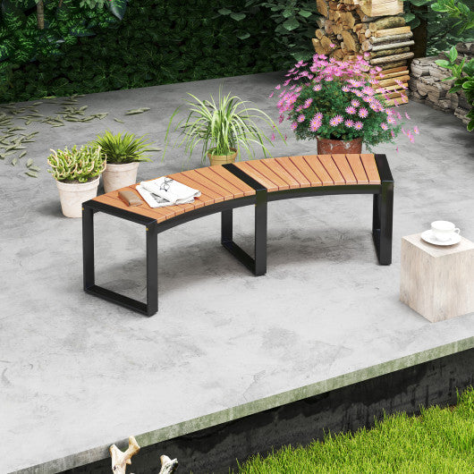 Patio Curved Bench with Slatted Seat and Metal Legs-1 Piece