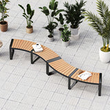 Patio Curved Bench with Slatted Seat and Metal Legs-1 Piece