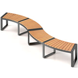 Patio Curved Bench with Slatted Seat and Metal Legs-1 Piece