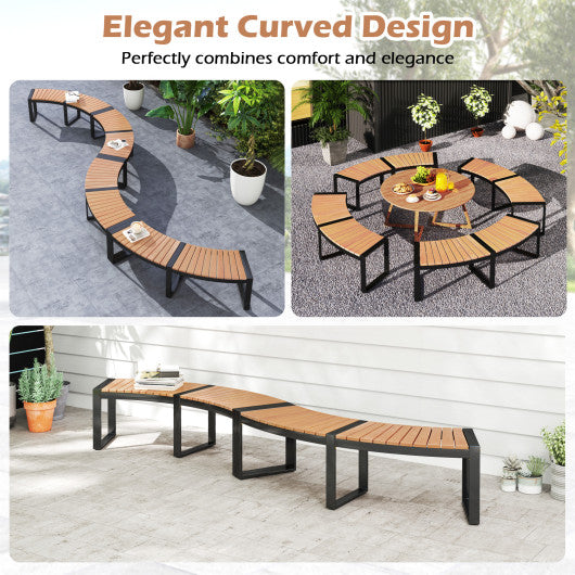 Patio Curved Bench with Slatted Seat and Metal Legs-1 Piece