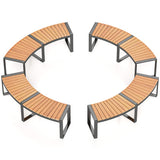 Patio Curved Bench with Slatted Seat and Metal Legs-2 Pieces