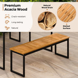 Patio Dining Bench Backless with Slatted Seat and Metal Legs