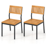 Patio Dining Chair Set of 2 with Metal and Acacia Wood Frame