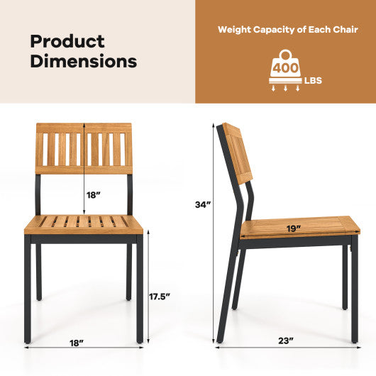 Patio Dining Chair Set of 2 with Metal and Acacia Wood Frame