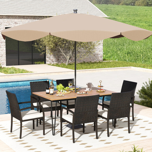 7 Pieces Patio Dining Set with Acacia Wood Dining Table for Porch Backyard Garden Poolside