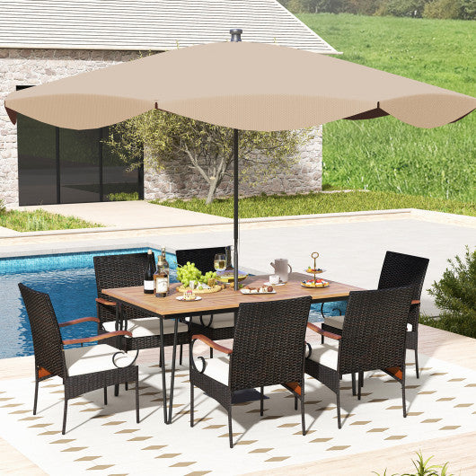 7 Pieces Patio Dining Set with Rattan Armchairs Soft Cushions 2" Umbrella Hole