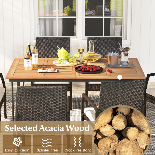 7 Pieces Patio Dining Set with Acacia Wood Dining Table for Porch Backyard Garden Poolside