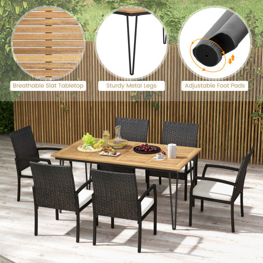 7 Pieces Patio Dining Set with Acacia Wood Dining Table for Porch Backyard Garden Poolside