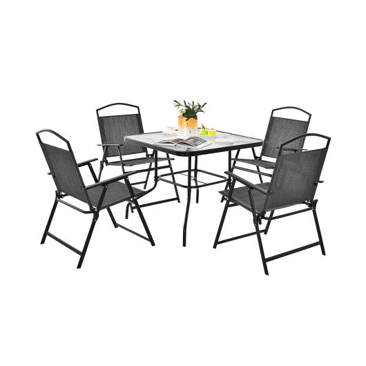 Patio Dining Set for 4 with Umbrella Hole-Gray