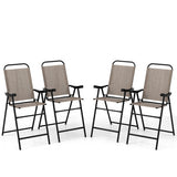 Patio Folding Bar Stool Set of 4 with Metal Frame and Footrest-Coffee