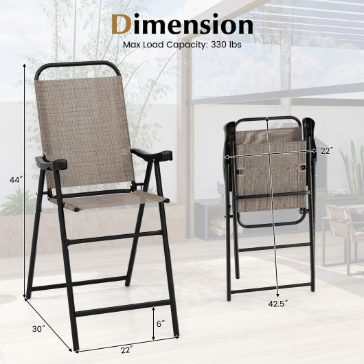 Patio Folding Bar Stool Set of 4 with Metal Frame and Footrest-Coffee