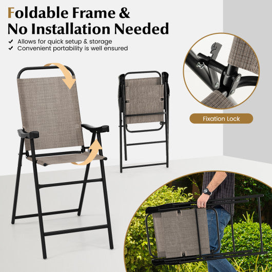 Patio Folding Bar Stool Set of 4 with Metal Frame and Footrest-Coffee