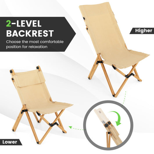 Bamboo Folding Camping Chair with 2-Level Adjustable Backrest-Natural