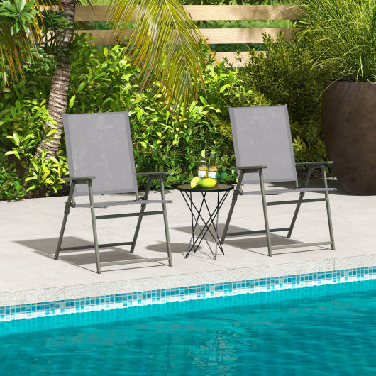 Set of 4 Patio Folding Chair Set with Rustproof Metal Frame-Gray