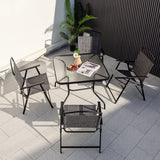 Patio Folding Chairs Set of 4 with Cozy Seat Fabric and Heavy-Duty Metal Frame-Gray