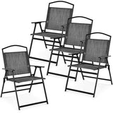 Patio Folding Chairs Set of 4 with Cozy Seat Fabric and Heavy-Duty Metal Frame-Gray