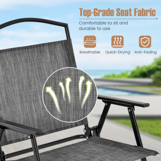 Patio Folding Chairs Set of 4 with Cozy Seat Fabric and Heavy-Duty Metal Frame-Gray