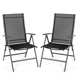 Set of 2 Adjustable Portable Patio Folding Dining Chair Recliners-Black