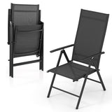 1 Piece Patio Folding Dining Chairs with 7-Level Adjustable High Backrest-Black