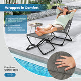 Patio Folding Sling Chair with Ottoman Footrest and Removable Cushion-Gray