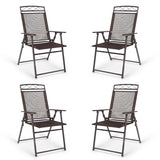 Set of 4 Patio Folding Sling Chairs Steel Camping Deck