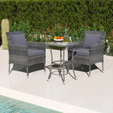 3 Pieces Patio Furniture Set with Cushioned Patio Chairs and Tempered Glass Coffee Table-Gray