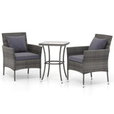 3 Pieces Patio Furniture Set with Cushioned Patio Chairs and Tempered Glass Coffee Table-Gray