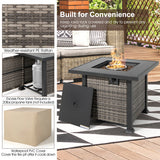 Outdoor 9 Pieces Patio Furniture Set with 50 000 BTU Propane Fire Pit Table-Black