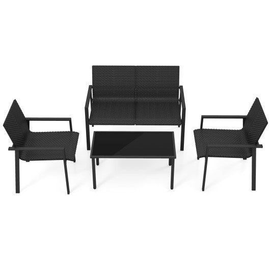 4 Pieces Patio Furniture Set with Heavy Duty Galvanized Metal Frame-Black