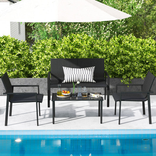 4 Pieces Patio Furniture Set with Heavy Duty Galvanized Metal Frame-Black