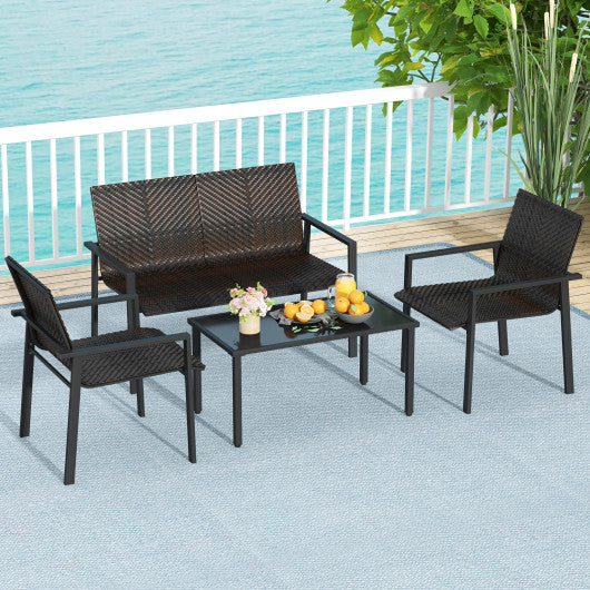 4 Pieces Patio Furniture Set with Heavy Duty Galvanized Metal Frame-Brown