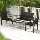 4 Pieces Patio Furniture Set with Heavy Duty Galvanized Metal Frame-Brown