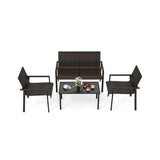 4 Pieces Patio Furniture Set with Heavy Duty Galvanized Metal Frame-Brown