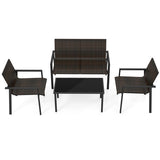 4 Pieces Patio Furniture Set with Heavy Duty Galvanized Metal Frame-Brown